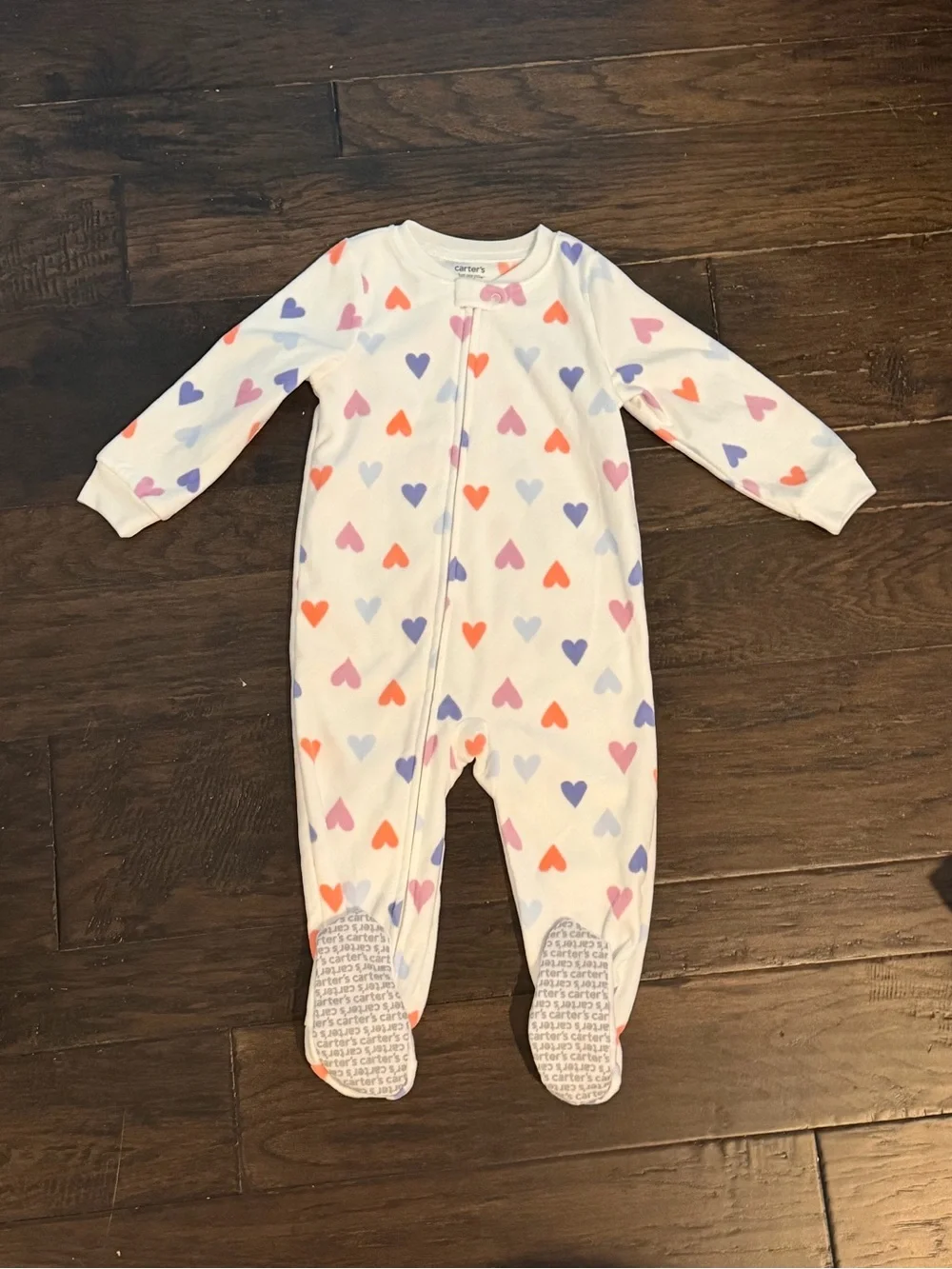 Carter’s heart fleece zip up pajamas footie nwot